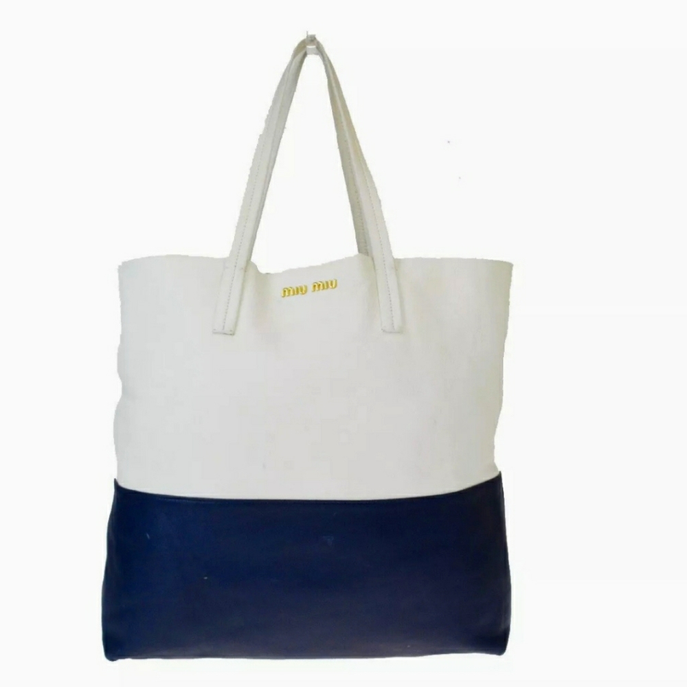 Miu Miu navy and white leather shoulder bag